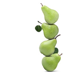 Image of Tasty fresh ripe pears on white background