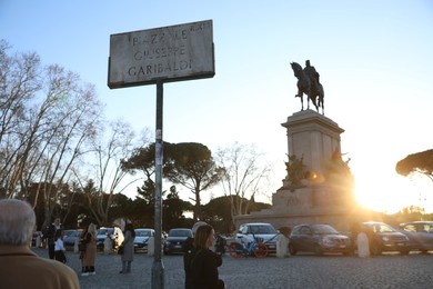 Photo of Rome, Italy - February 4, 2024 : Garibaldi monument outdoors, low angle view