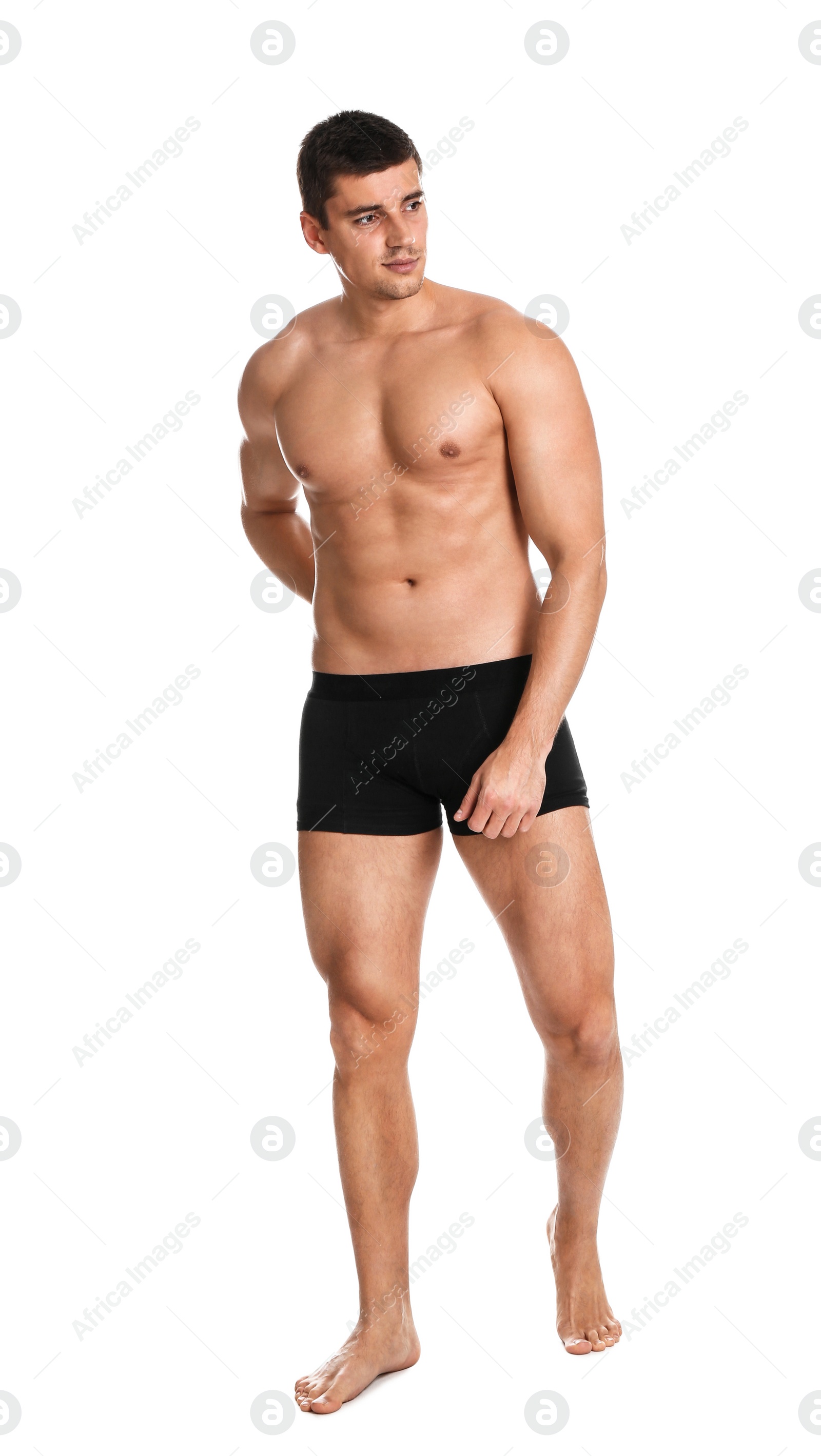 Photo of Man with sexy body on white background