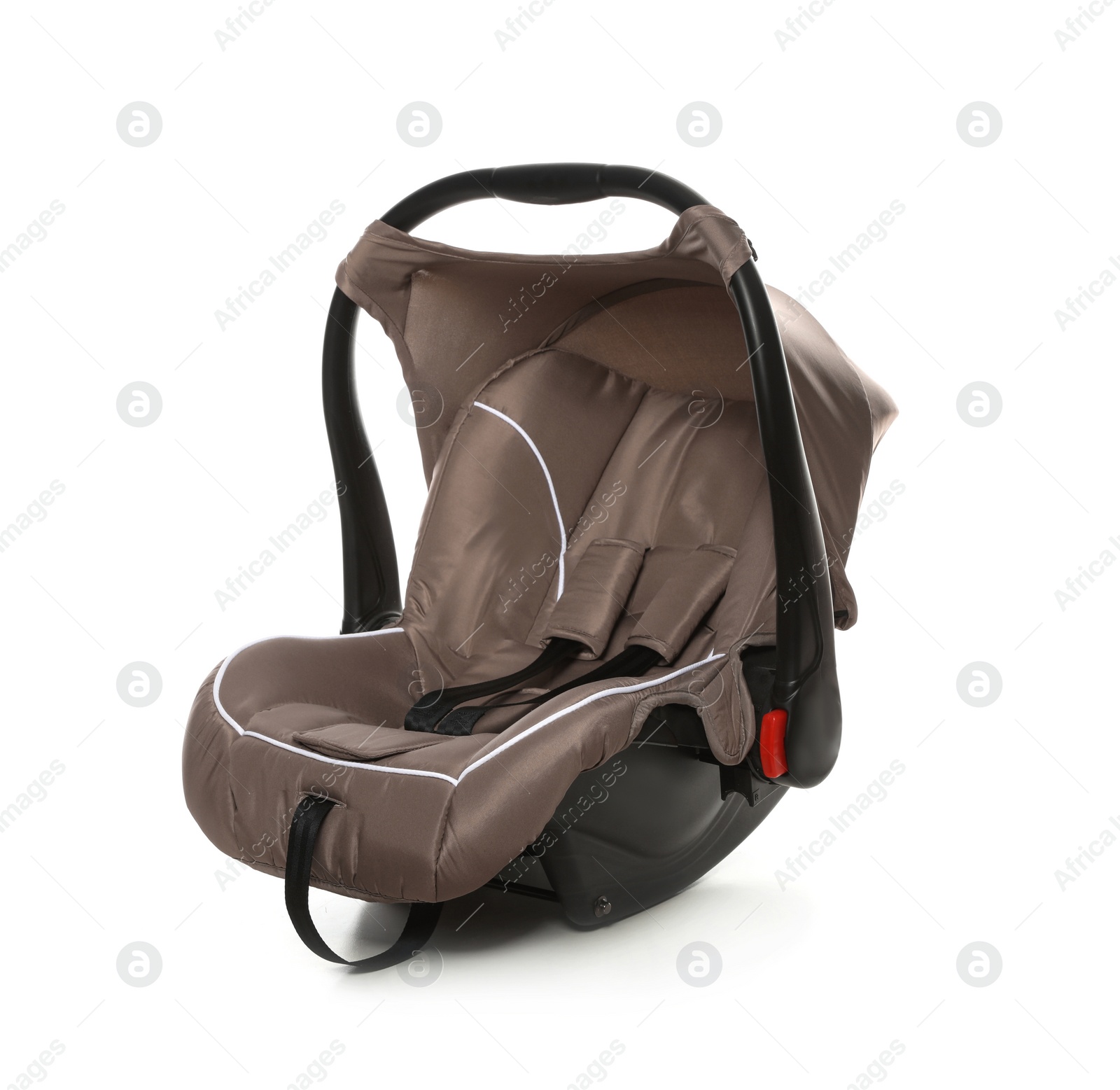 Photo of Brown child safety seat on white background