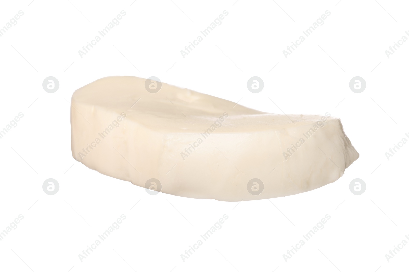 Photo of One slice of mozzarella cheese isolated on white