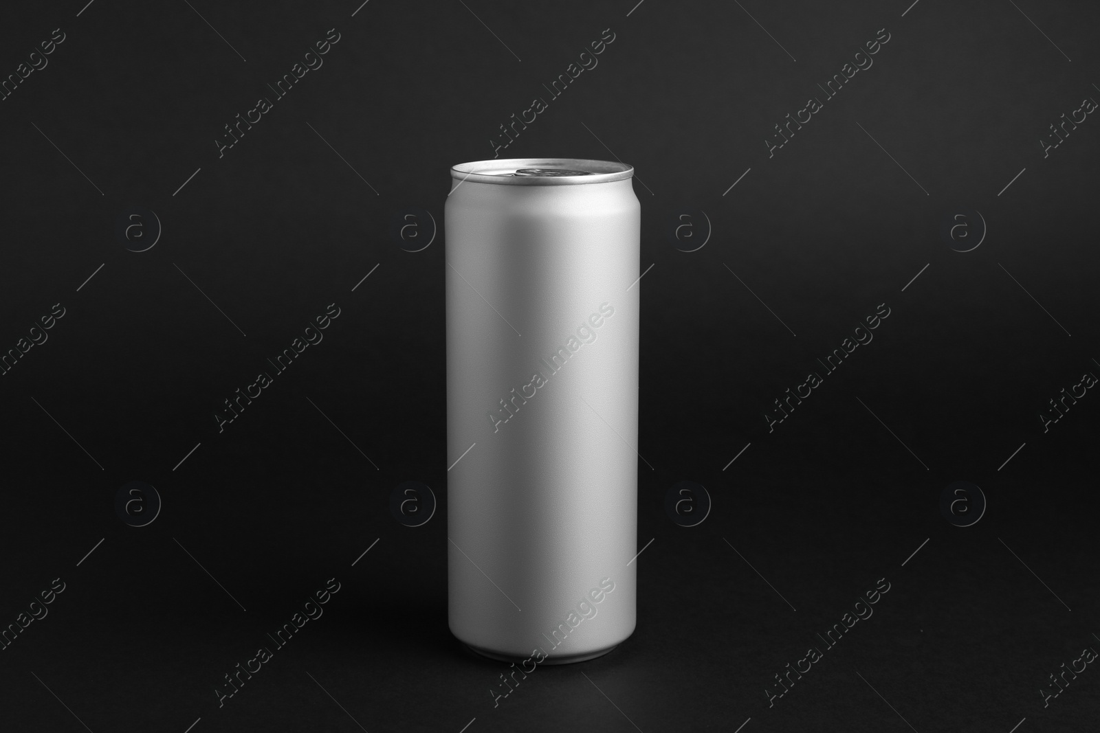 Photo of Energy drink in can on black background