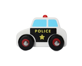 Photo of One police car isolated on white. Children's toy
