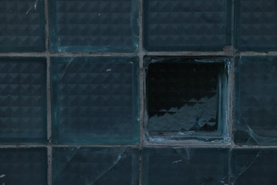 Photo of Texture of dirty glass tiles as background, closeup. Space for text