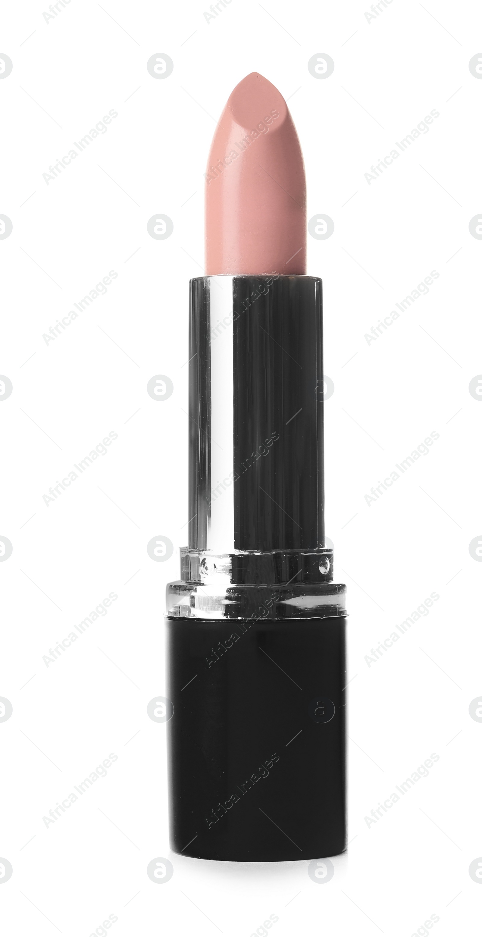 Image of Pale pink lipstick on white background. Professional makeup product 