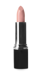 Image of Pale pink lipstick on white background. Professional makeup product 