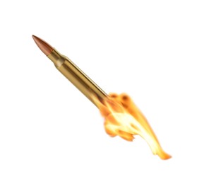 Image of Bullet with flames flying on white background