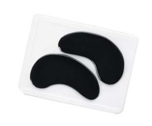 Photo of Package with under eye patches isolated on white, top view. Cosmetic product