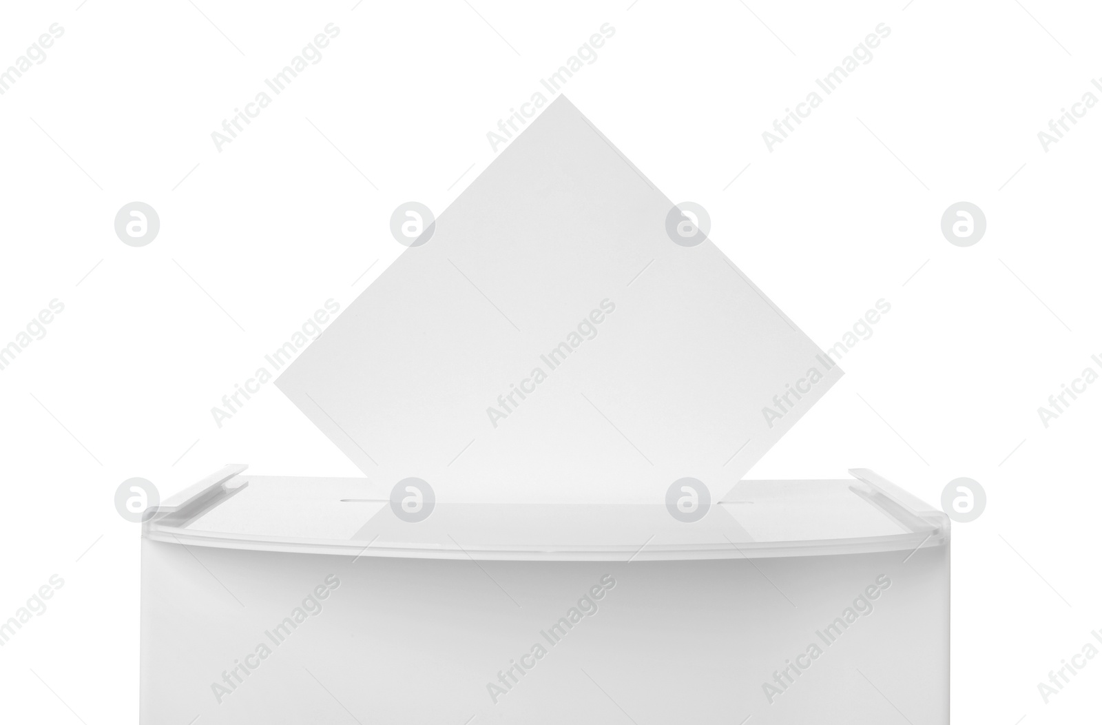 Photo of Ballot box with vote isolated on white. Election time