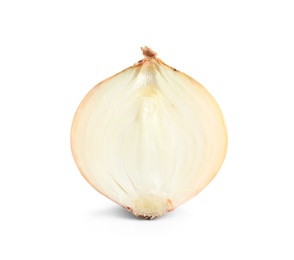 Photo of Half of fresh ripe onion on white background