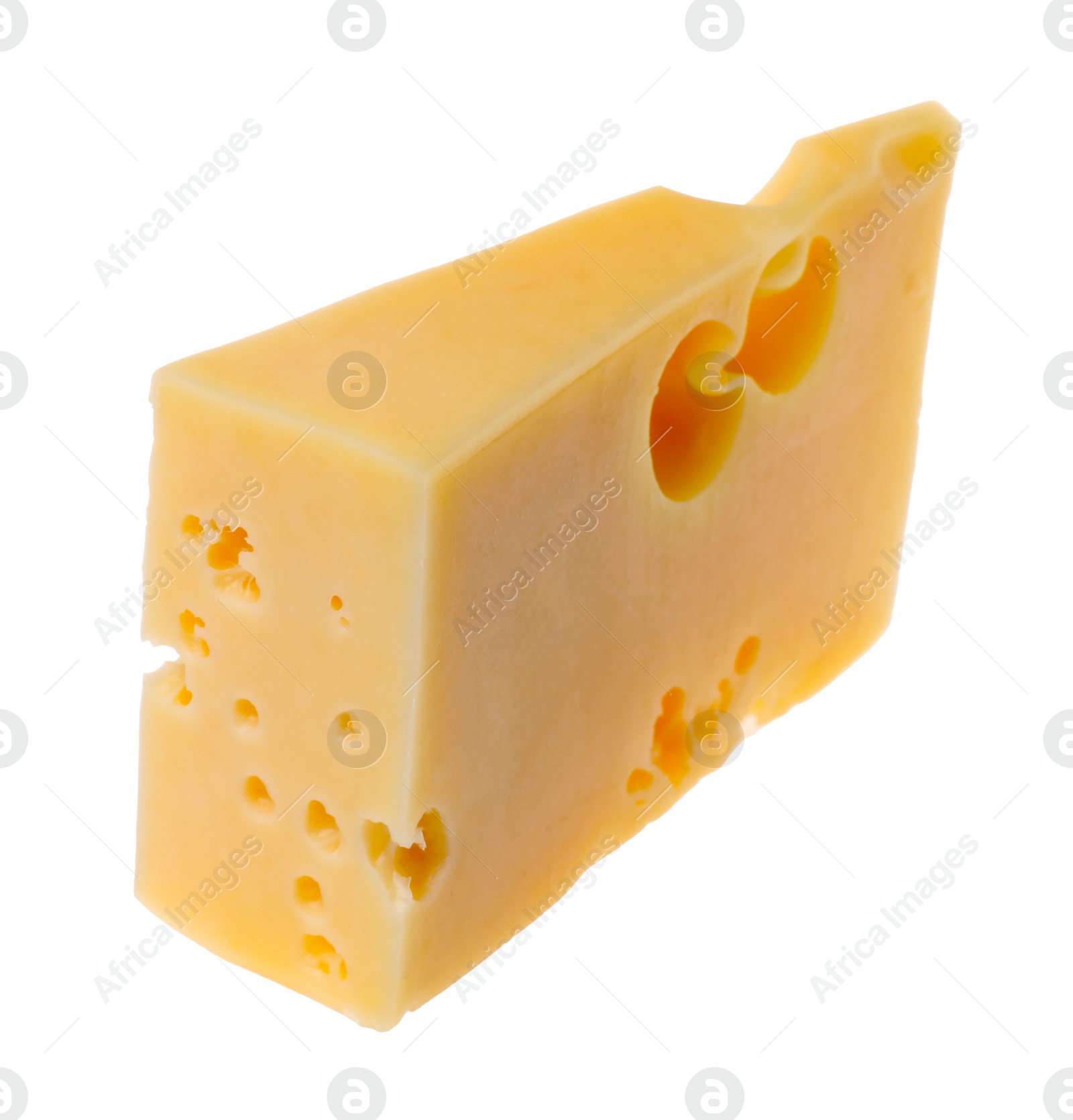 Photo of Piece of tasty cheese isolated on white