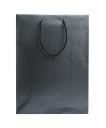 Photo of Black shopping paper bag isolated on white