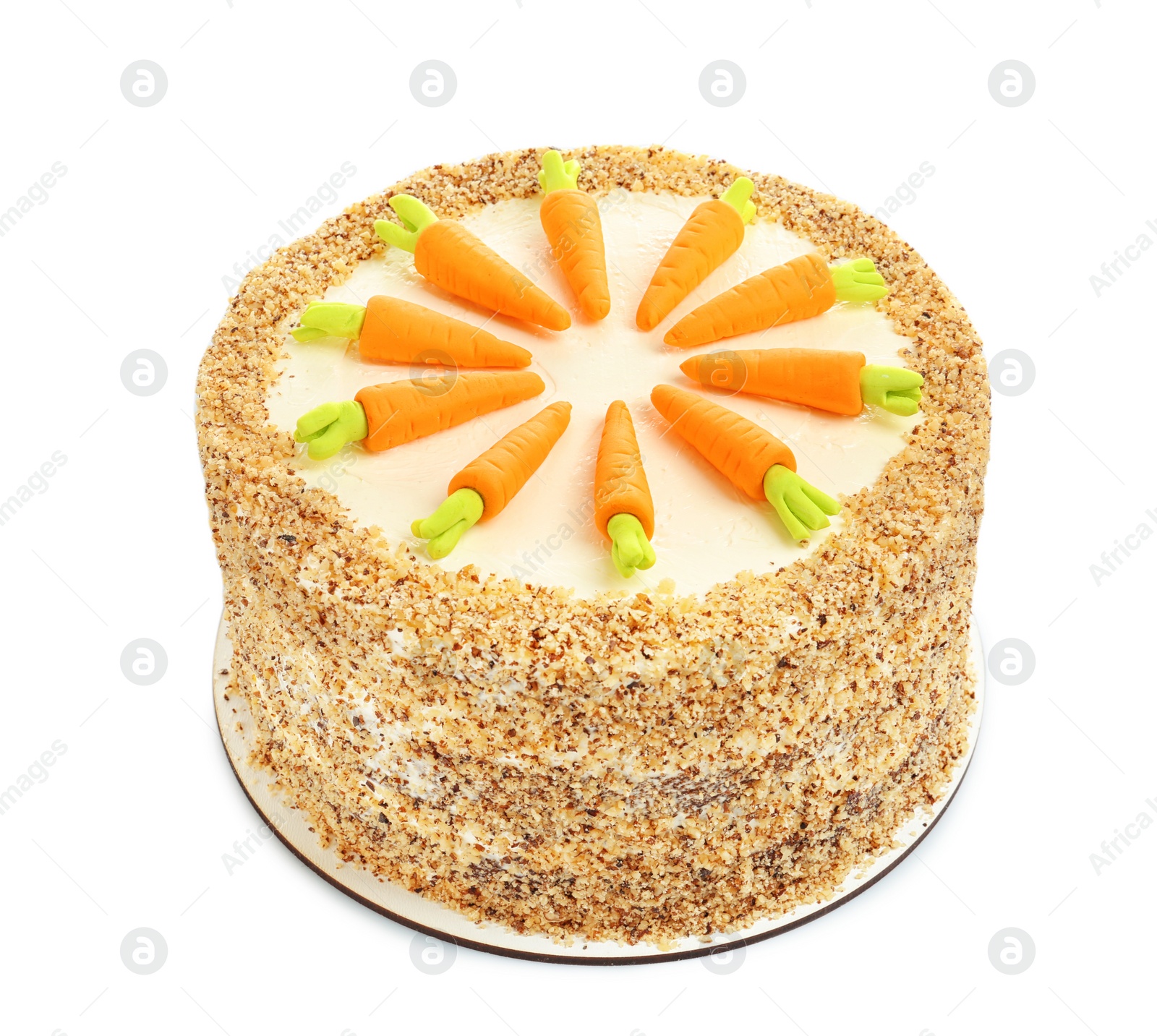 Photo of Delicious natural carrot cake isolated on white