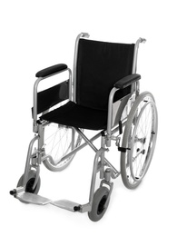 New modern empty wheelchair on white background