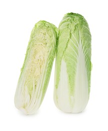 Photo of Halves of Chinese cabbage isolated on white