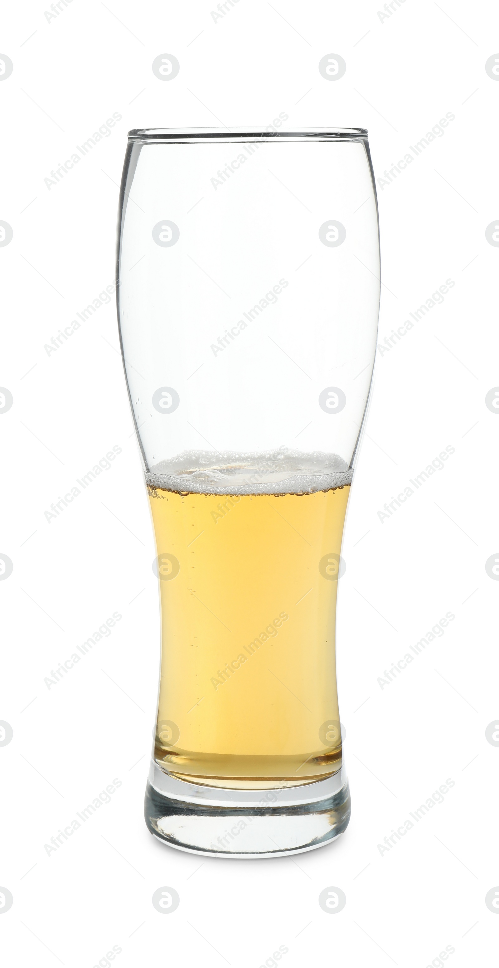 Photo of Half full glass of cold beer isolated on white