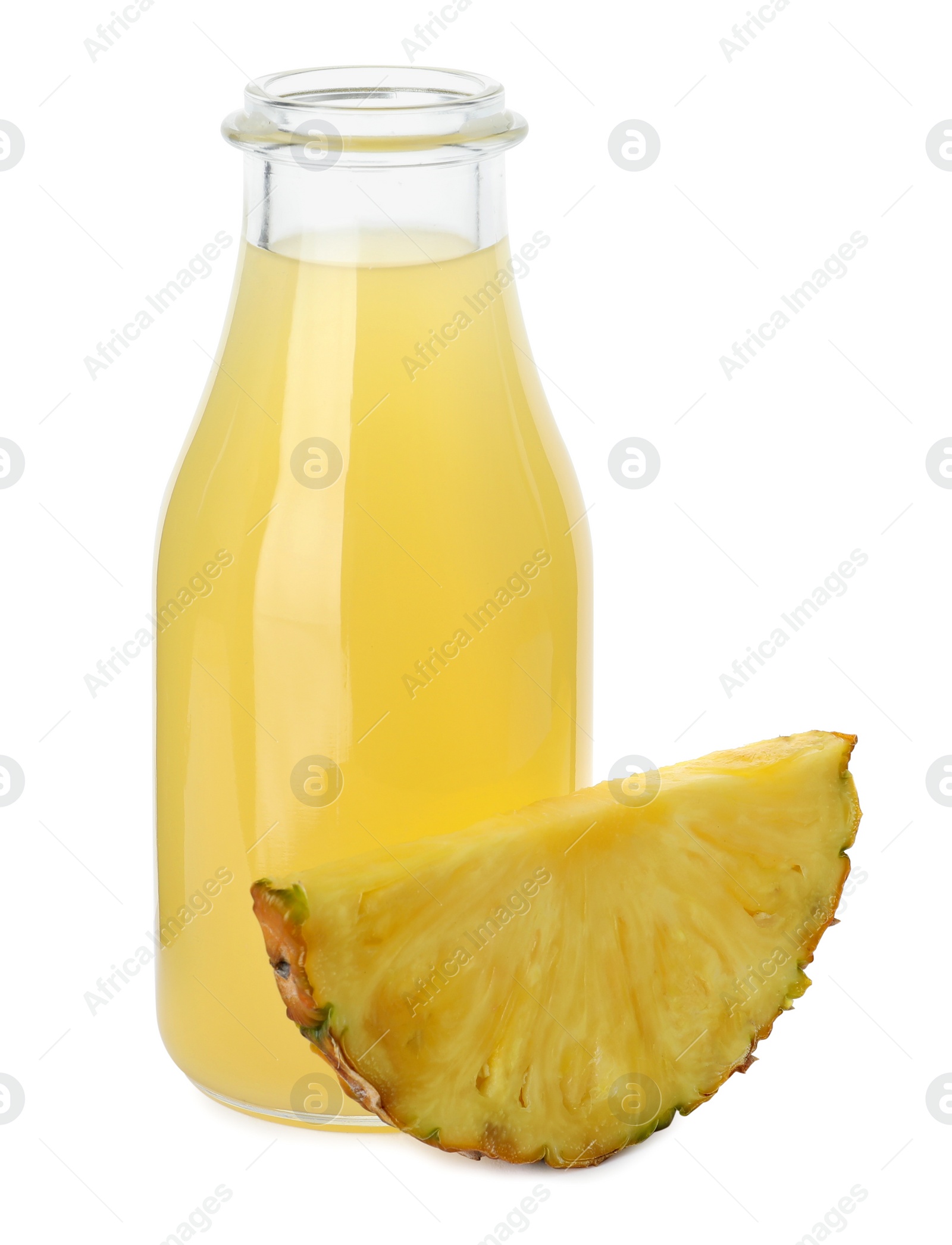 Photo of Delicious pineapple juice and fresh fruit isolated on white