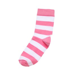 Photo of Striped sock isolated on white, top view