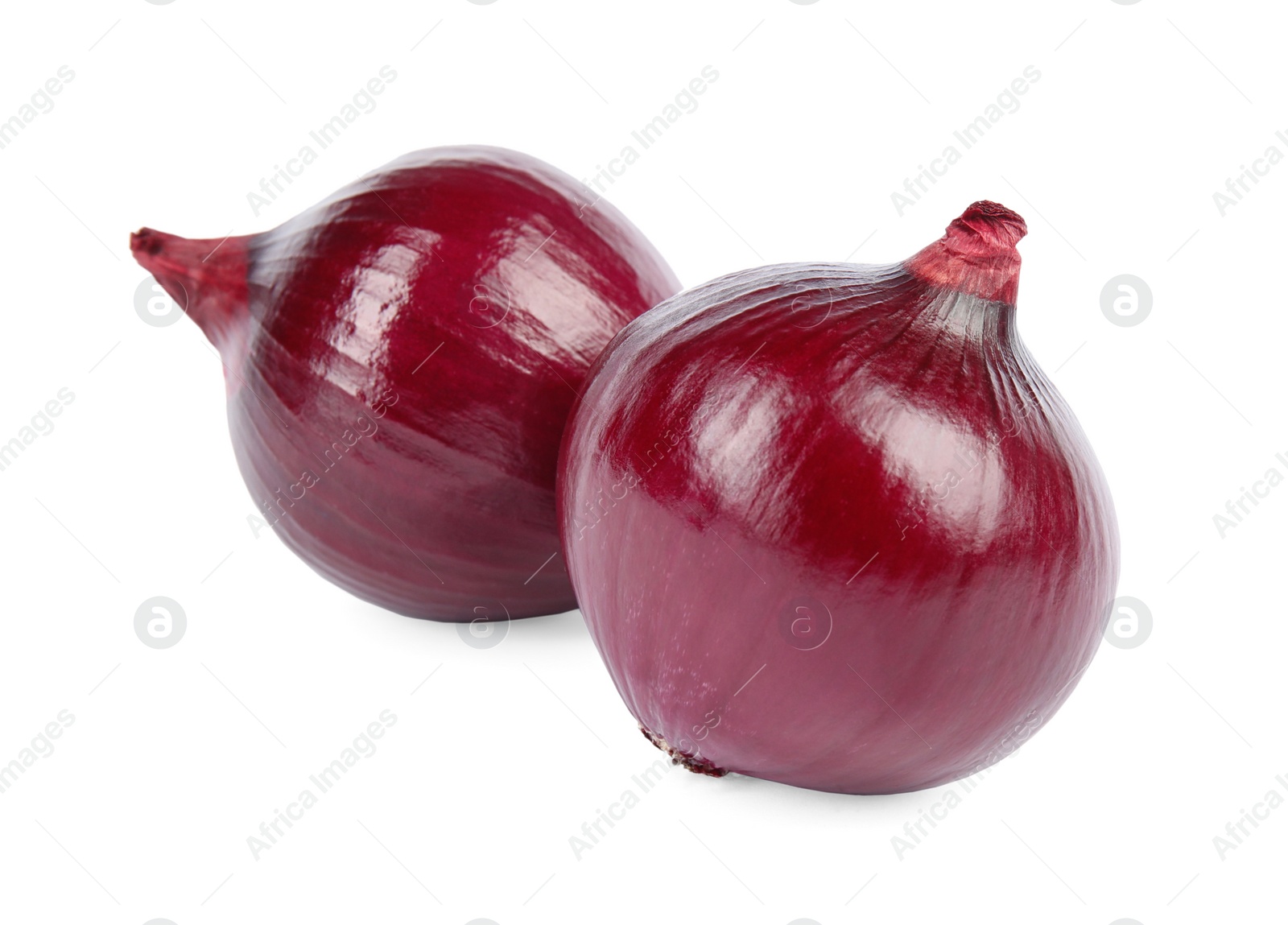 Photo of Fresh whole red onions on white background