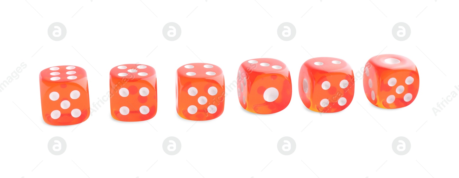 Photo of Many red game dices isolated on white