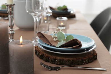 Festive table setting with beautiful tableware and decor