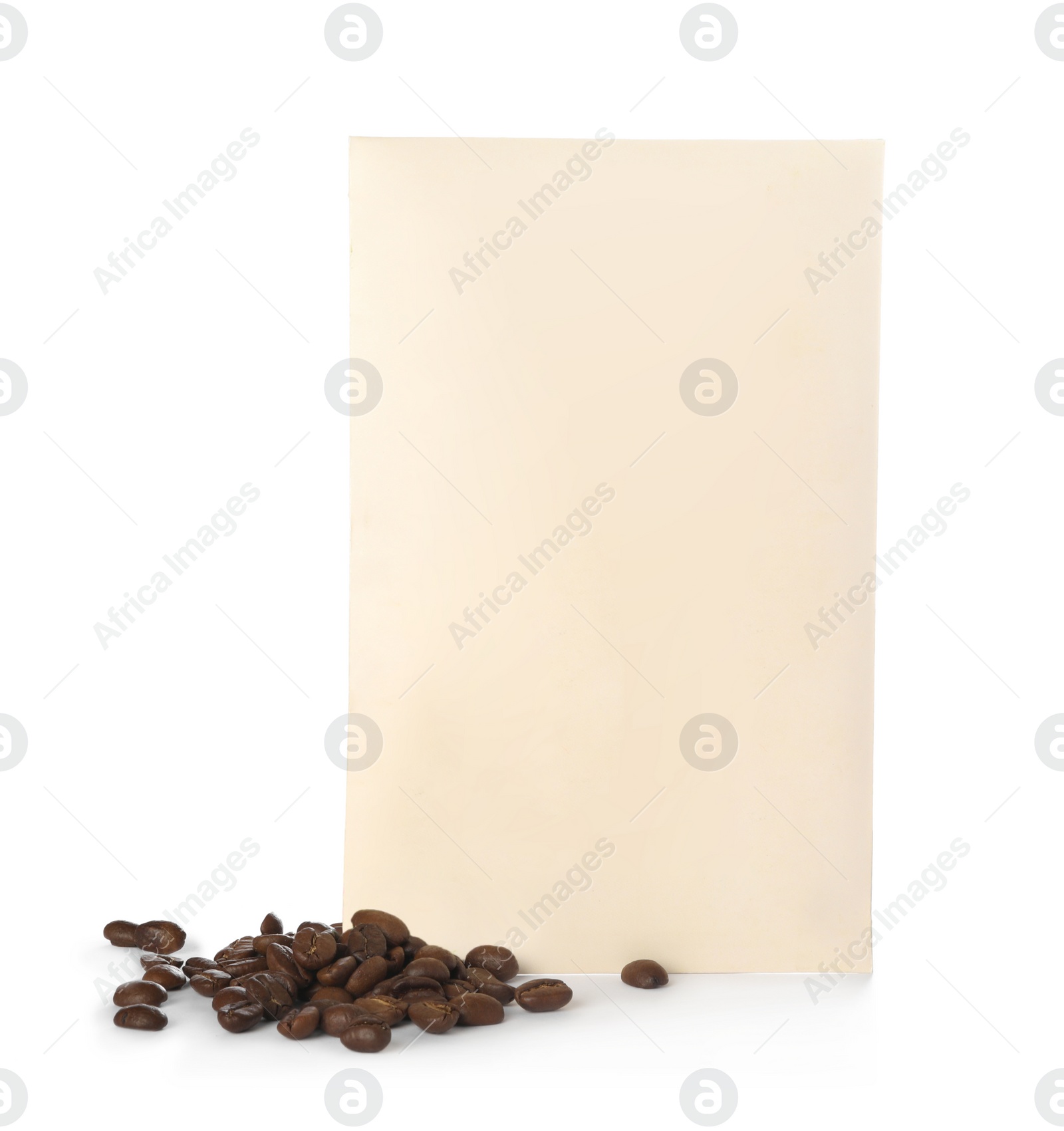 Photo of Scented sachet and coffee beans on white background