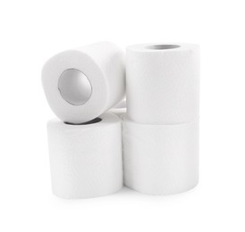 Photo of Soft toilet paper rolls isolated on white