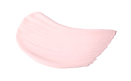 Photo of Stroke of pink color correcting concealer isolated on white