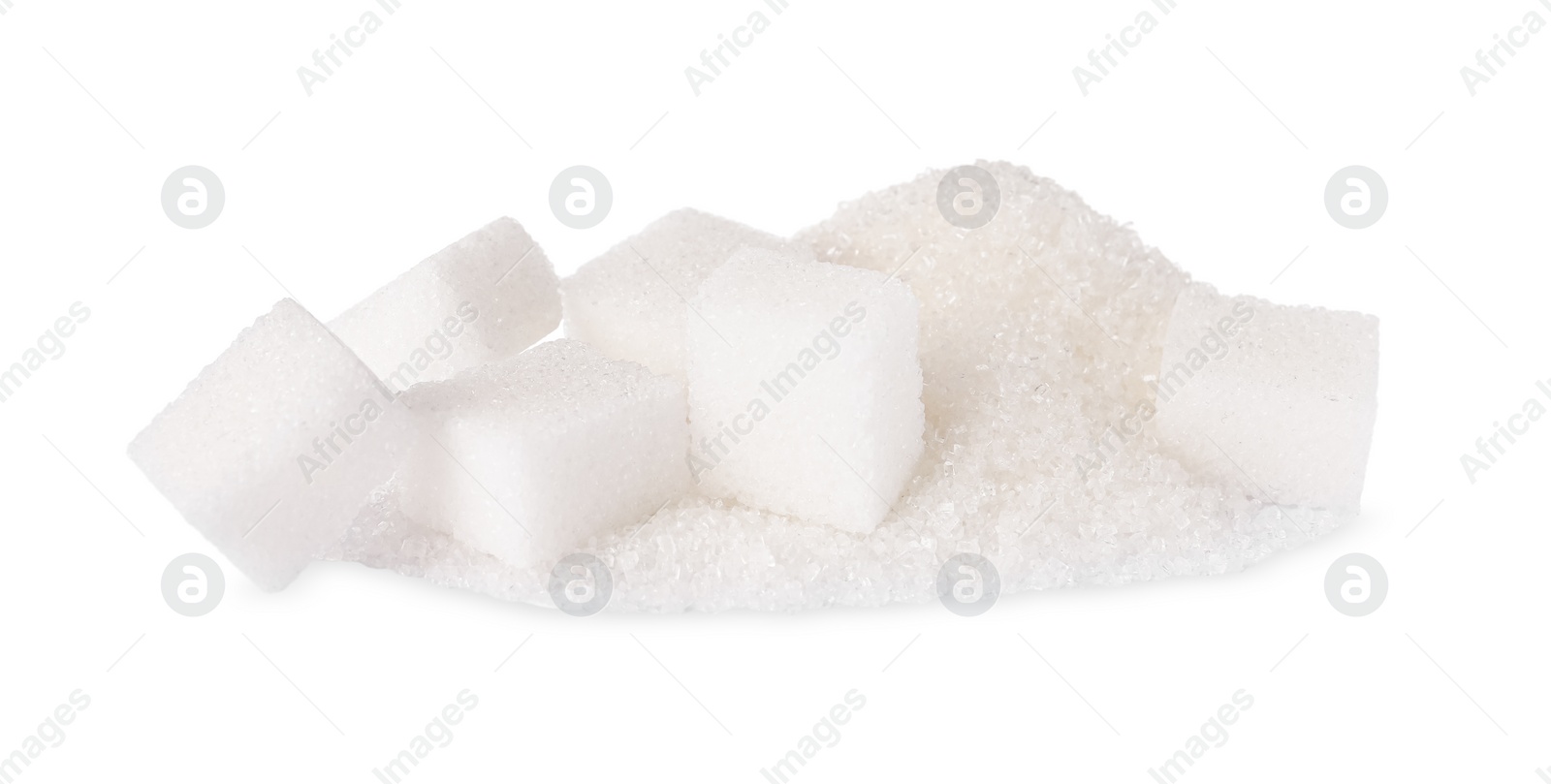 Photo of Granulated and cubed sugar isolated on white