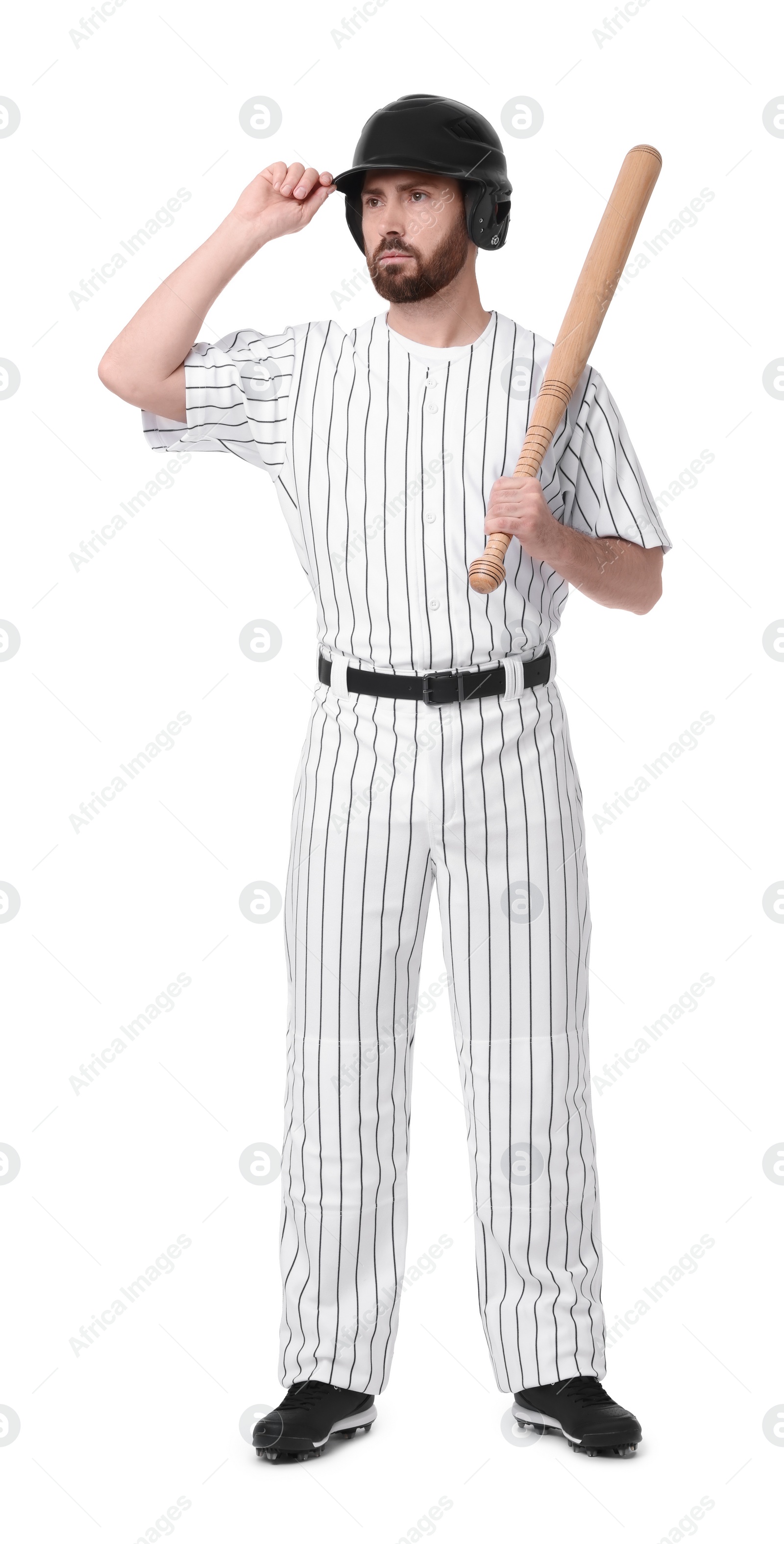 Photo of Baseball player with bat on white background