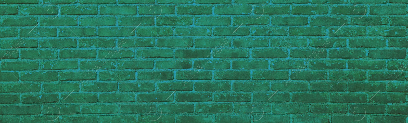 Image of Texture of sea green color brick wall as background, banner design