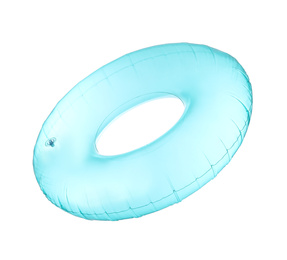 Photo of Blue inflatable ring isolated on white. Beach accessory