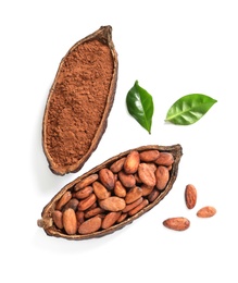 Photo of Composition with cocoa products on white background, top view