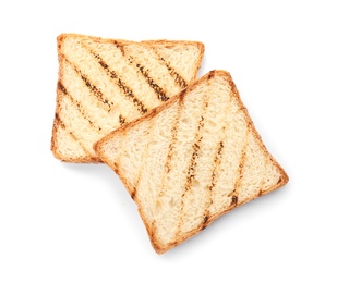 Photo of Toasted bread on white background, top view