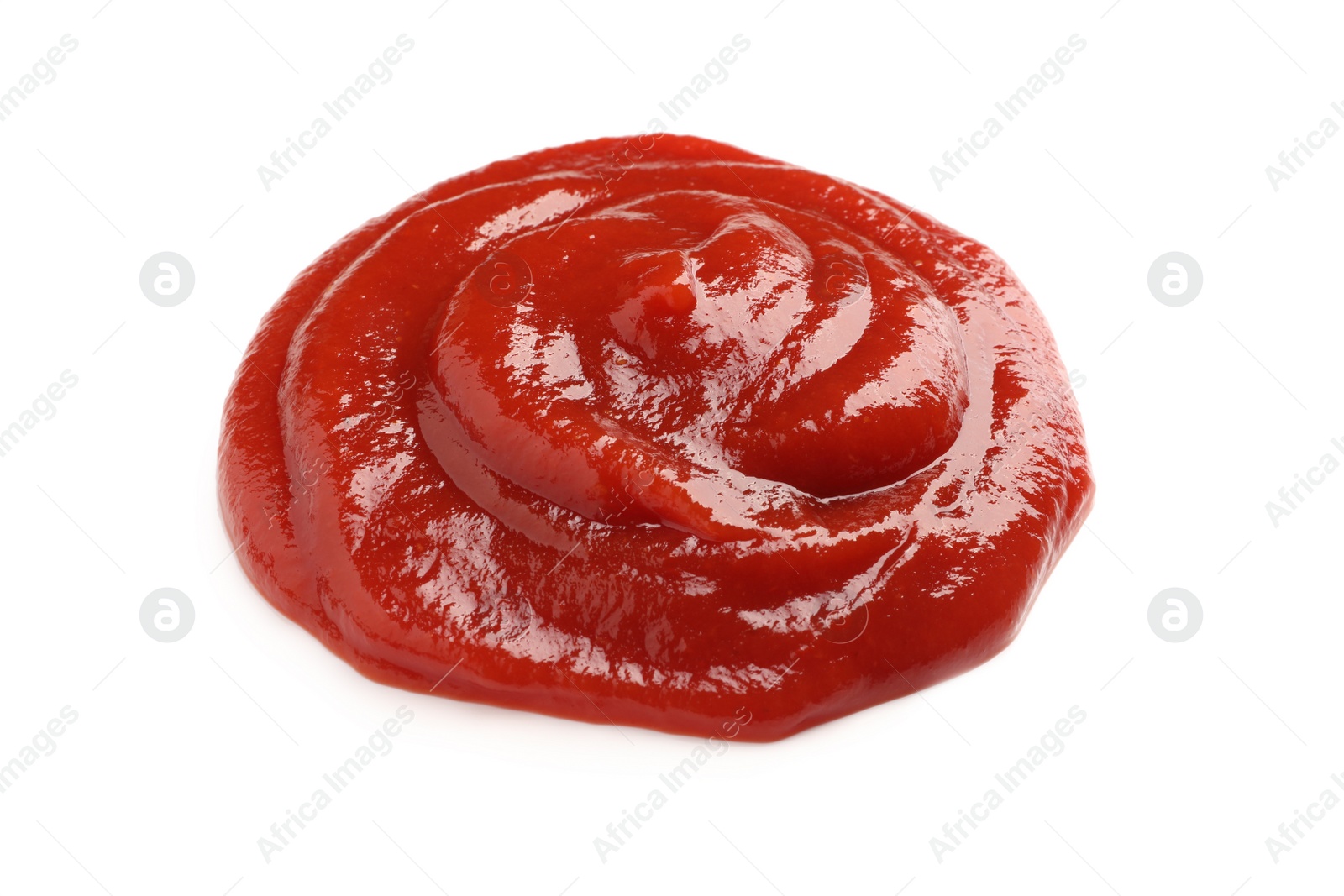 Photo of Tasty ketchup isolated on white. Delicious sauce