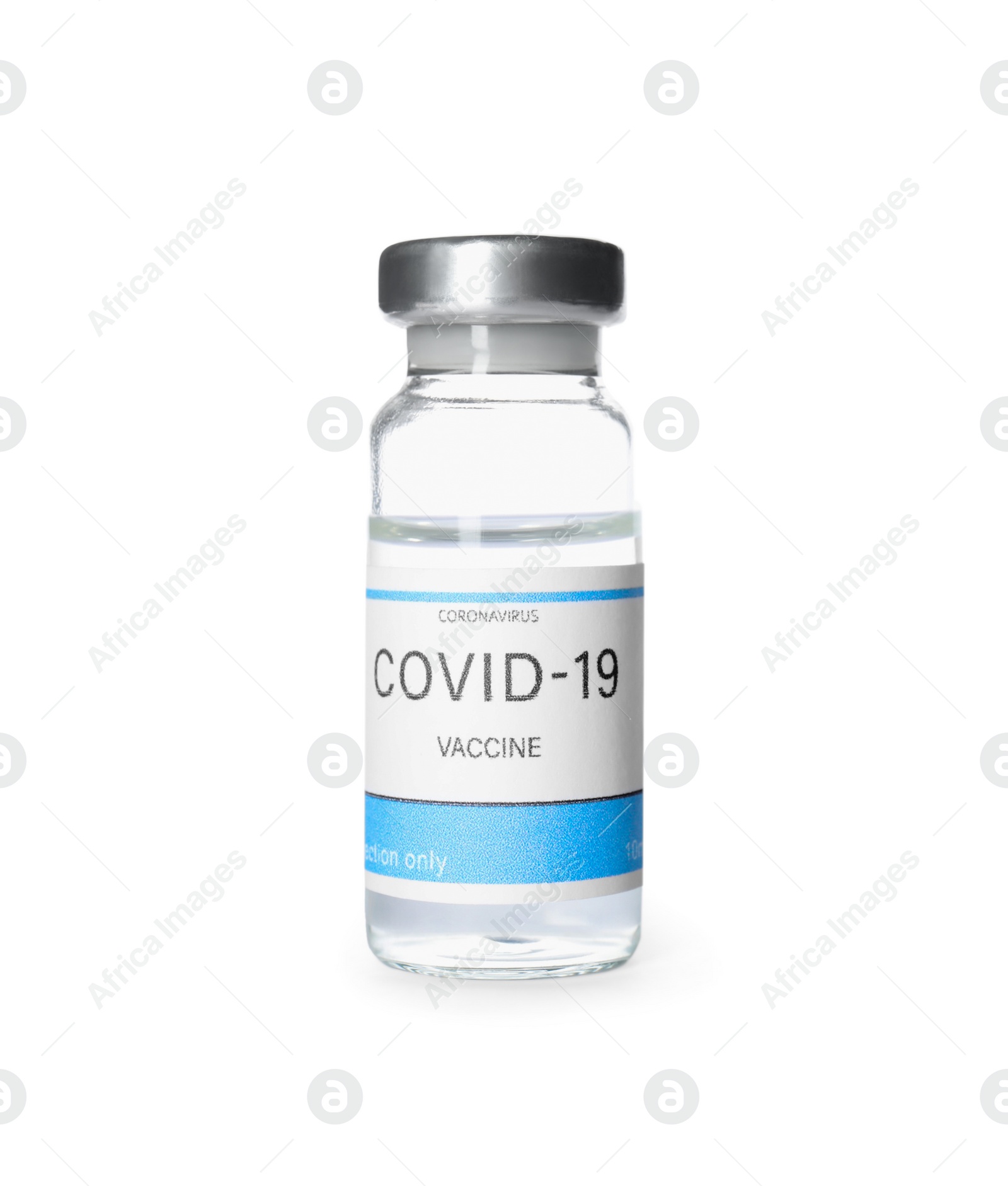 Photo of Vial with vaccine against coronavirus isolated on white