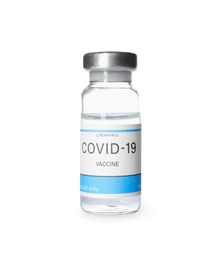 Photo of Vial with vaccine against coronavirus isolated on white