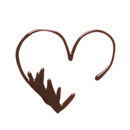 Photo of Heart made of dark chocolate on white background, top view