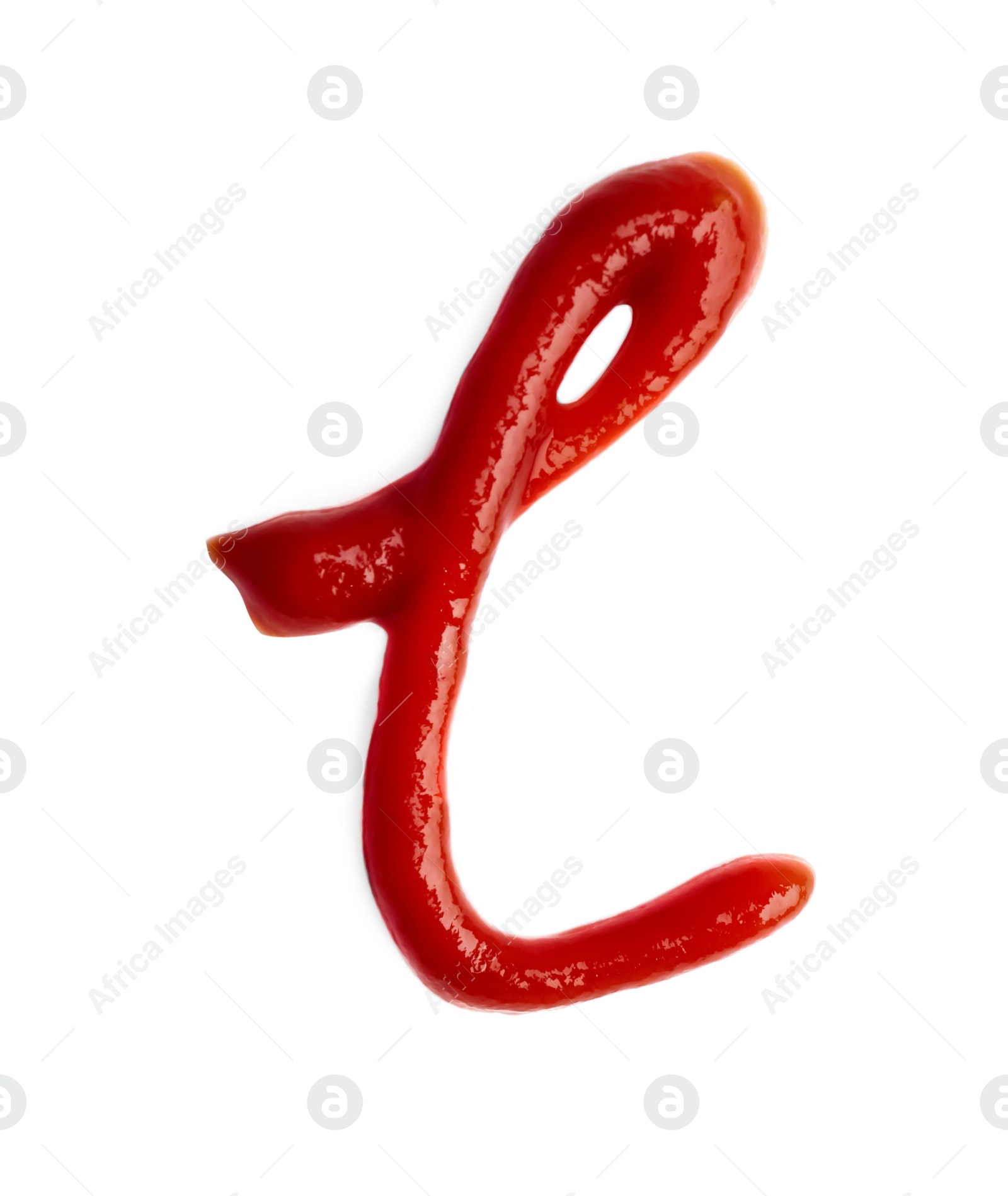 Photo of Letter L written with ketchup on white background
