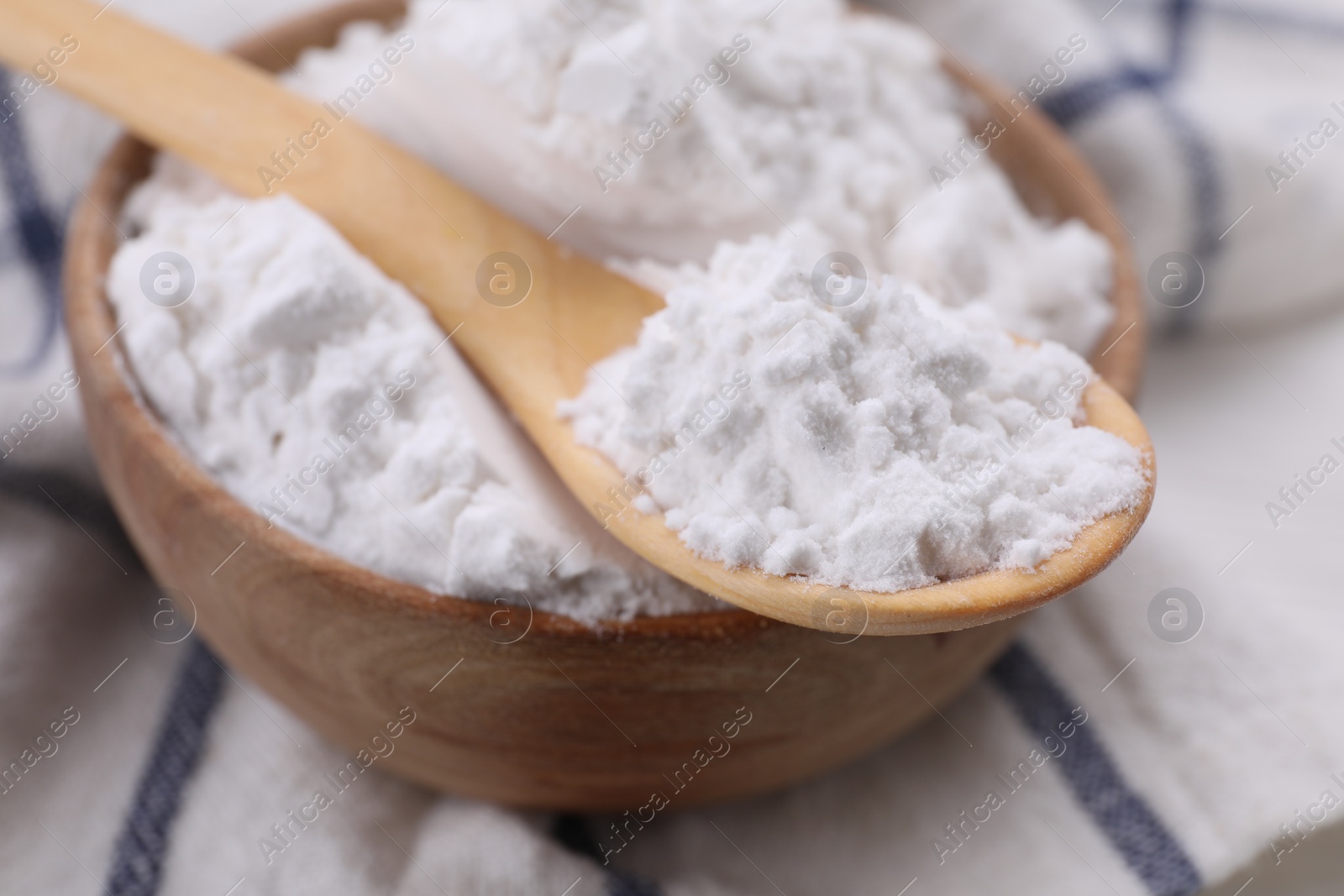 Photo of Bowl and spoon of starch, closeup view