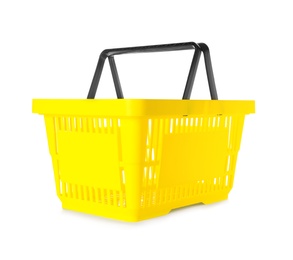 Color plastic shopping basket on white background