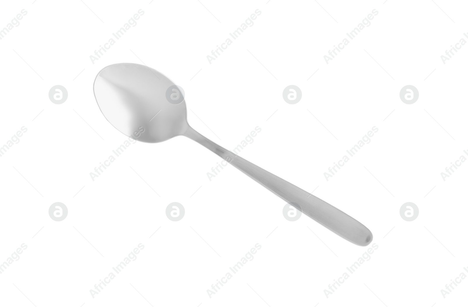 Photo of Clean silver spoon isolated on white, top view