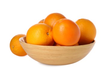 Photo of Fresh oranges in bowl isolated on white