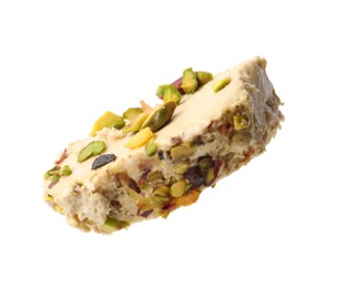 Photo of Piece of tasty pistachio halva isolated on white