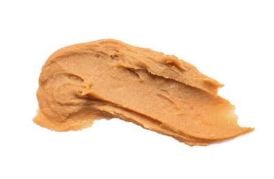 Creamy peanut butter on white background