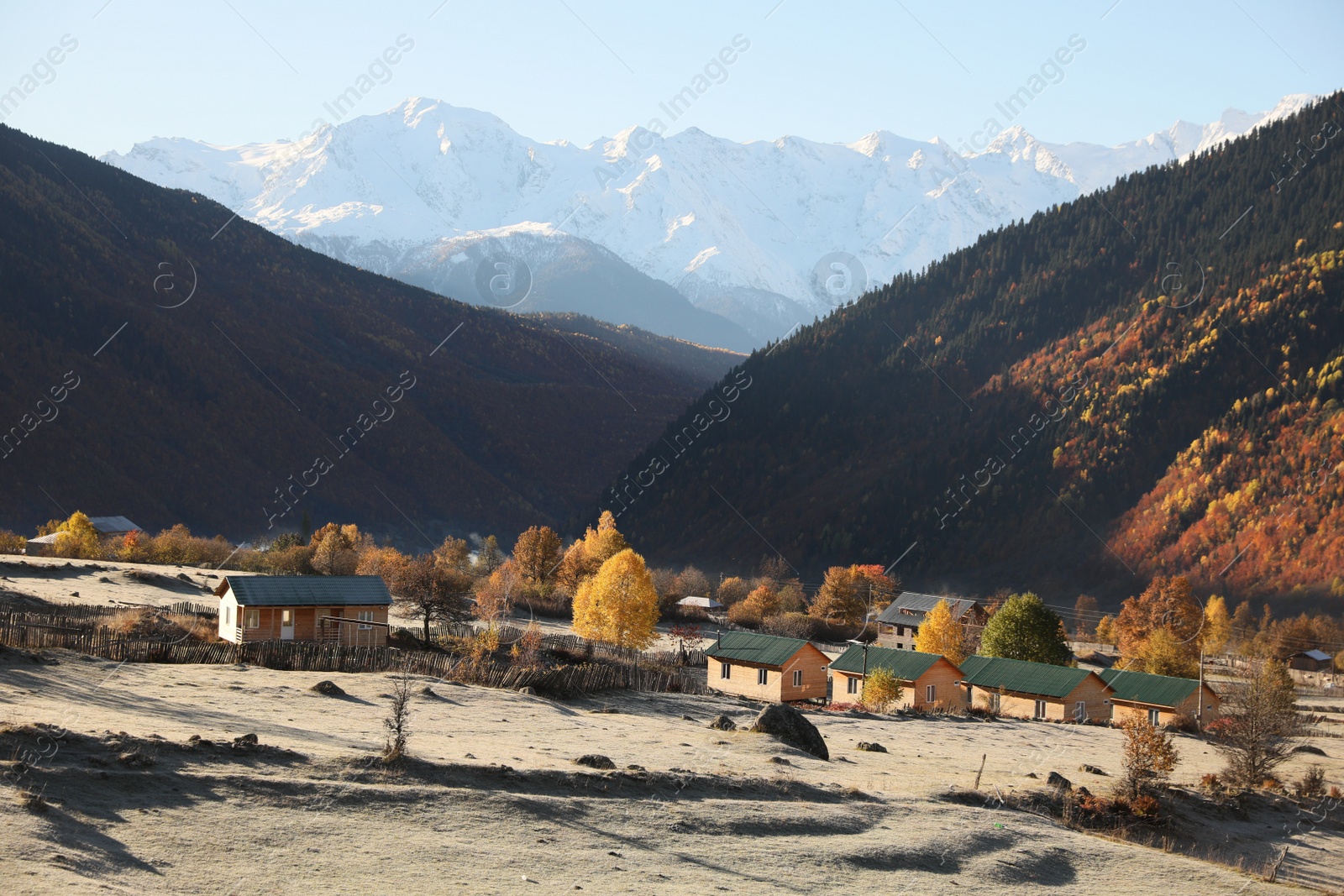 Photo of Picturesque view of beautiful high mountains under blue sky on sunny day