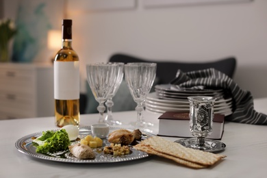 Table served for Passover (Pesach) Seder indoors