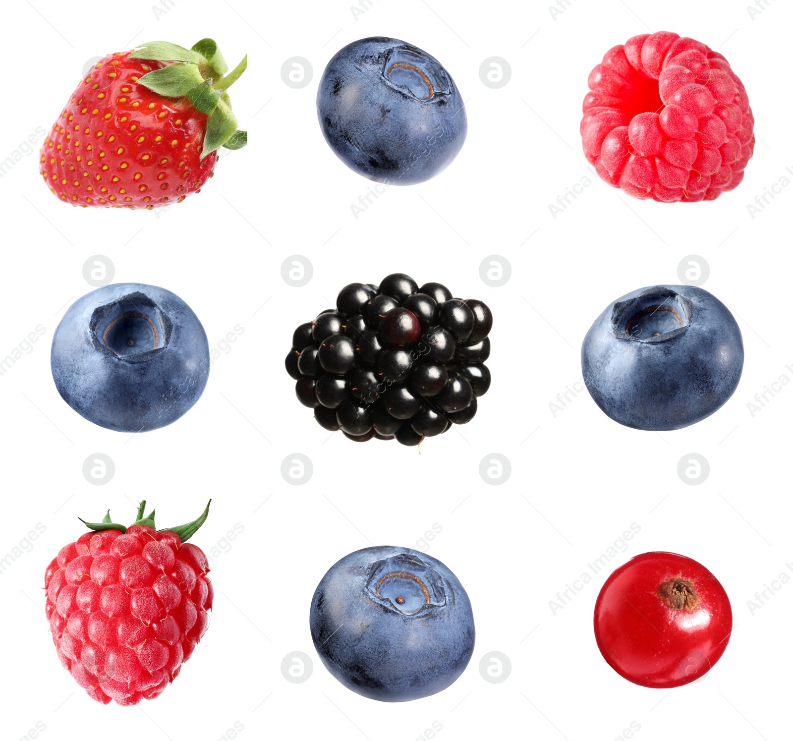 Image of Fresh blueberries and other berries isolated on white, set