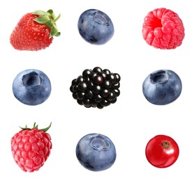 Image of Fresh blueberries and other berries isolated on white, set