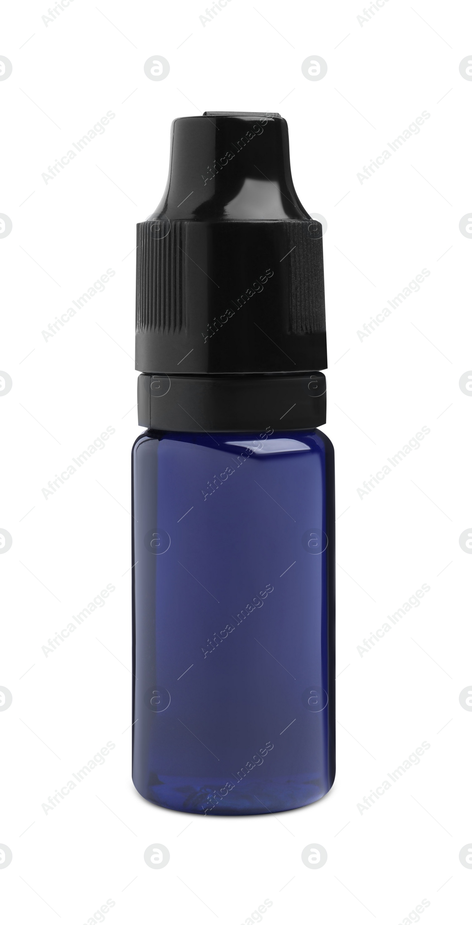 Photo of Bottle of blue food coloring isolated on white